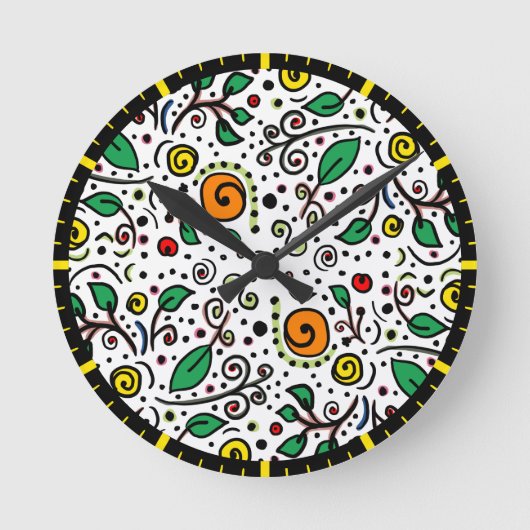 Flower Pattern oranje Swirl Berry op Wit - Ronde Klok (Voorkant)