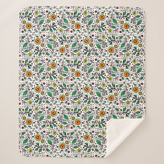 Flower Pattern oranje Swirl Berry op Wit - Sherpa Deken (Voorkant)