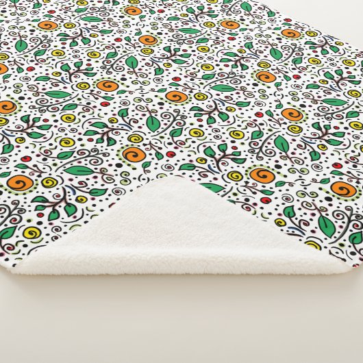 Flower Pattern oranje Swirl Berry op Wit - Sherpa Deken (3/4)