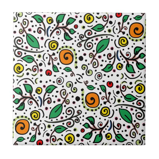 Flower Pattern oranje Swirl Berry op Wit - Tegeltje (Voorkant)