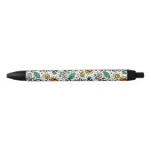Flower Pattern oranje Swirl Berry op wit Zwarte Inkt Pen (Voorkant)