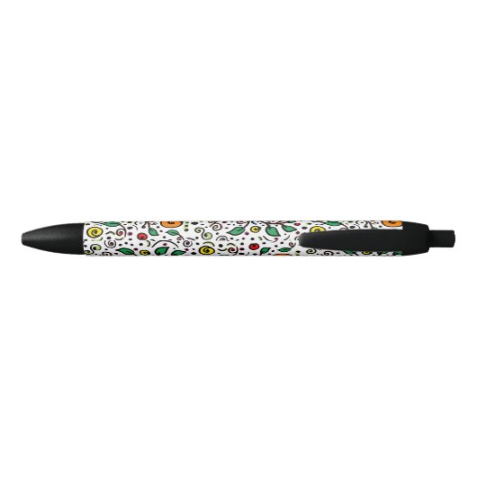 Flower Pattern oranje Swirl Berry op wit Zwarte Inkt Pen (Achterkant)