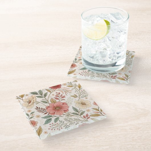 Flower Pattern Pastel Kleur moeder Glazen Onderzetter (Schuin)