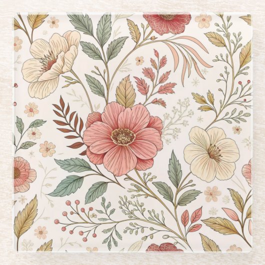 Flower Pattern Pastel Kleur moeder Glazen Onderzetter (Voorkant)