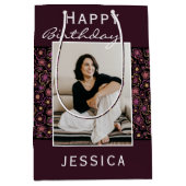 Flower Pattern Photo Happy Birthday Medium Cadeauzakje (Voorkant)