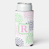 Flower Pattern Waterverf Monogram Roze Navy Groen Seltzer Blikjeskoeler (Seltzer Achterkant)