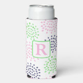 Flower Pattern Waterverf Monogram Roze Navy Groen Seltzer Blikjeskoeler (Seltzer Voorkant)