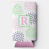 Flower Pattern Waterverf Monogram Roze Navy Groen Seltzer Blikjeskoeler (Achterkant)