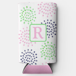 Flower Pattern Waterverf Monogram Roze Navy Groen Seltzer Blikjeskoeler