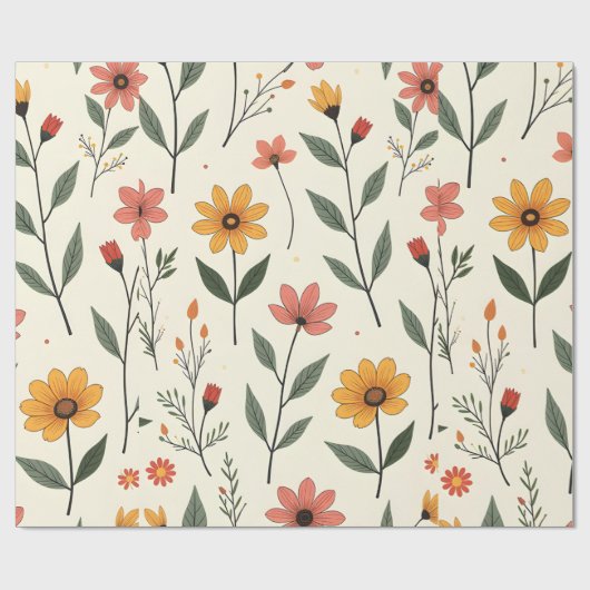 Flower Pattern Wrapping Paper | Elegant Floral Gif Cadeaupapier (Vlak)