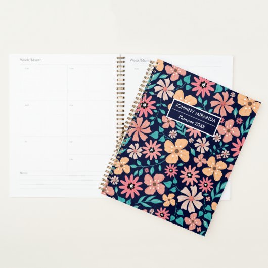 Flower Pattern Year and Name Navy Planner (Display)