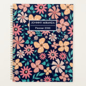 Flower Pattern Year and Name Navy Planner (Voorkant)