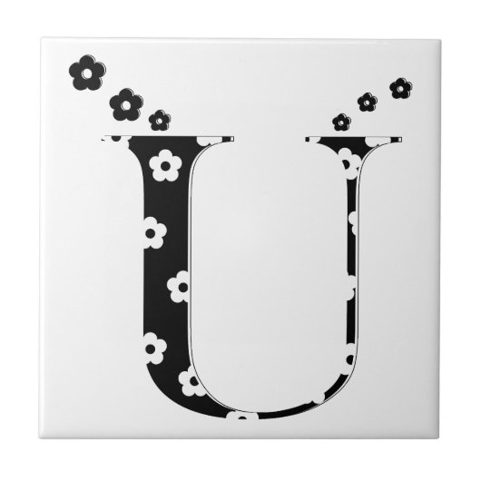 flower Patterned Letter U Tile Tegeltje (Voorkant)