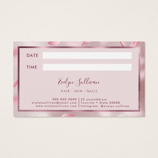 Flower Petals Faux Folie Appointment Card Visitekaartje (Achterkant)