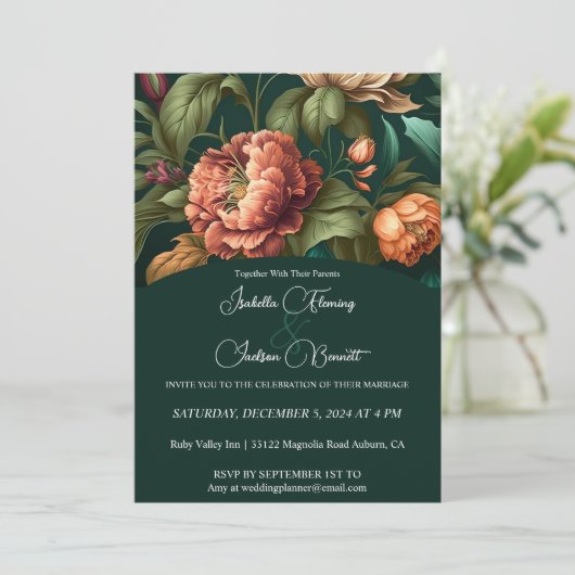 Flower Petals Wedding Invitation Kaart (Staand voorkant)