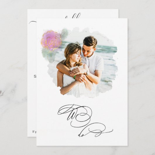 *~* Flower PHOTO RSVP + QR AR6 ROOS bruiloft invit Kaart (Voorkant / Achterkant)