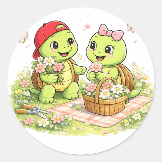 Flower Picking Ronde Sticker (Voorkant)