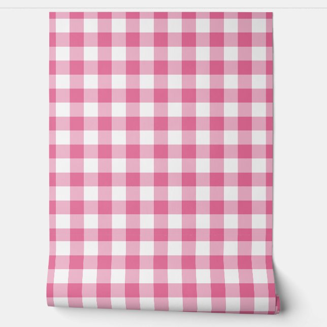 Flower Pink Gingham Check Green Buffalo Plaid Behang (Afrollen)