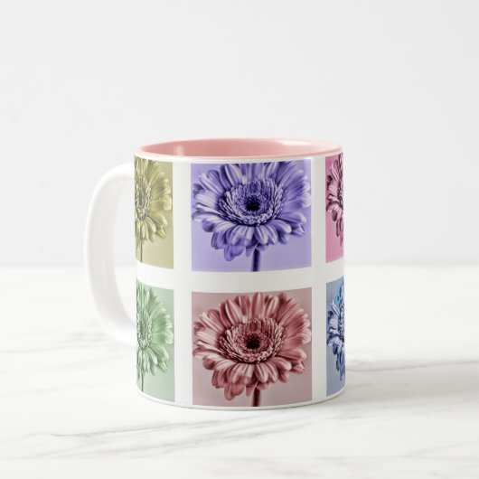Flower Pop Art Pattern Personalised Tweekleurige Koffiemok (Voorkant links)