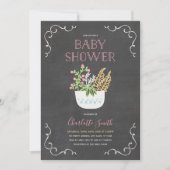 Flower Pot Chalkboard Roze Baby shower Uitnodiging (Voorkant)