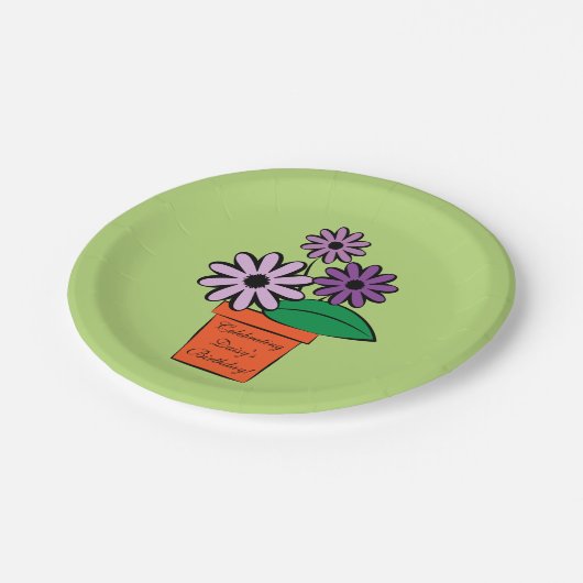 Flower Pot Paarse Daisies Personalized Papieren Bordje (Gekanteld)