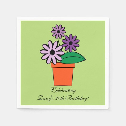 Flower Pot Paarse Daisies Personalized Servet (Voorkant)