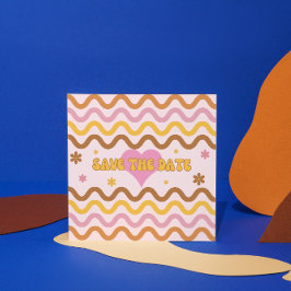 Flower Power 60's 70's Retro Save the Date Kaart