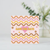 Flower Power 60's 70's Retro Save the Date Kaart (Staand voorkant)