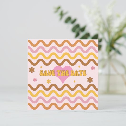 Flower Power 60's 70's Retro Save the Date Kaart (Staand voorkant)