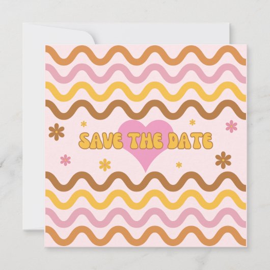 Flower Power 60's 70's Retro Save the Date Kaart (Voorkant)