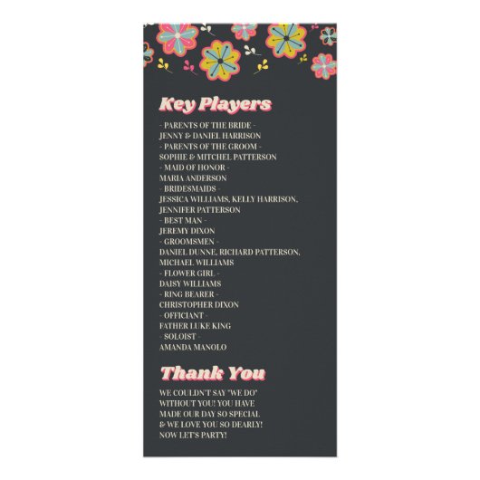 Flower Power 70's Retro Groovy Huwelijksprogramma Reclamekaart (Achterkant)