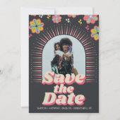 Flower Power 70's Retro Groovy Photo Wedding Save The Date (Voorkant)