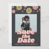 Flower Power 70's Retro Groovy Photo Wedding Save The Date (Voorkant)