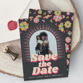 Flower Power 70's Retro Groovy Photo Wedding Save The Date