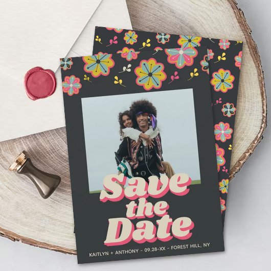 Flower Power 70's Retro Groovy Photo Wedding Save The Date