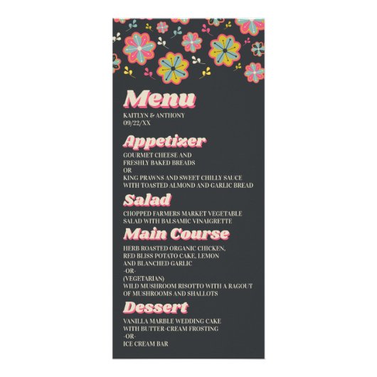 Flower Power 70's Retro Groovy Wedding Menu (Voorkant)
