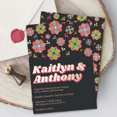 Flower Power 70's Retro Groovy Wedding Real Folie Uitnodiging