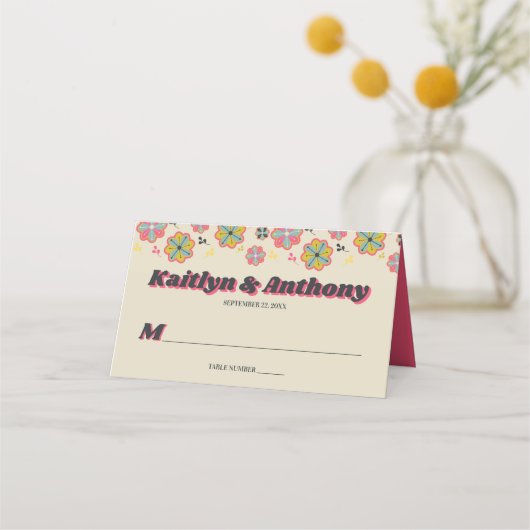 Flower Power 70's Retro Mooie Trouwfeest Plaatskaartje (Voorkant)