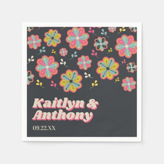 Flower Power 70's Retro Mooie Trouwfeest Servet (Voorkant)