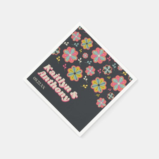 Flower Power 70's Retro Mooie Trouwfeest Servet (Hoek)