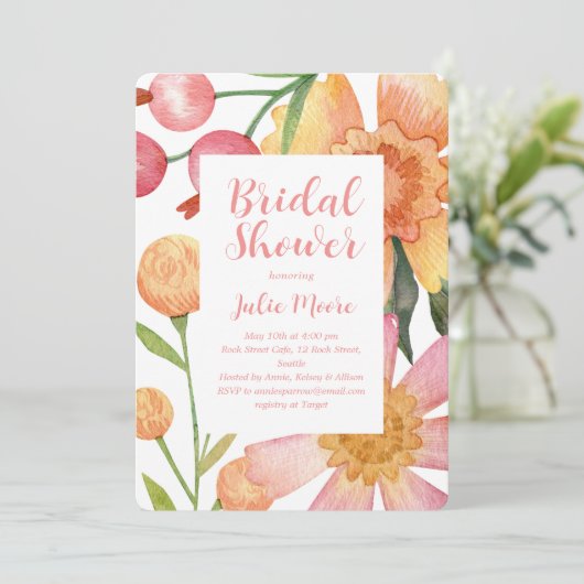 Flower Power Bruids bruiloft douche uitnodiging (Staand voorkant)