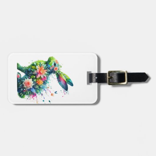 Flower Power Bunny Rabbit Bagagelabel (Voorkant horizontaal)