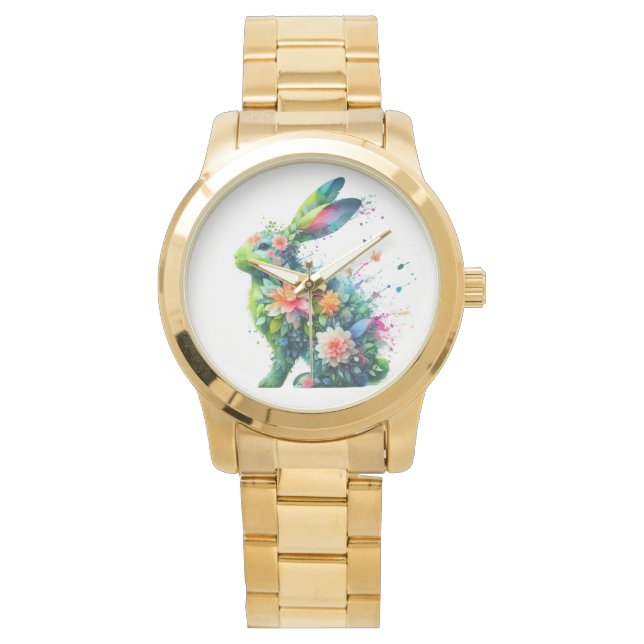 Flower Power Bunny Rabbit Horloge (Voorkant)