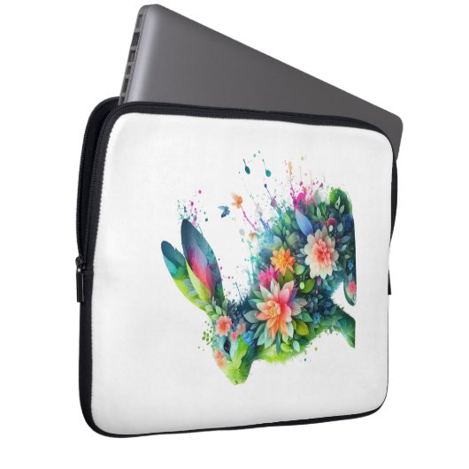 Flower Power Bunny Rabbit Laptop Sleeve (Voorkant Rechts)