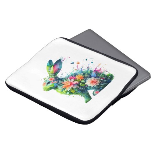 Flower Power Bunny Rabbit Laptop Sleeve (Voorkant top)
