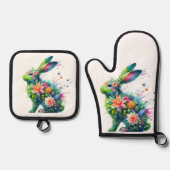 Flower Power Bunny Rabbit Ovenwant & Pannenlap Set (Voorkant)