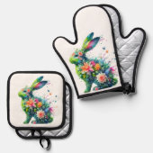 Flower Power Bunny Rabbit Ovenwant & Pannenlap Set (Voorkant / Achterkant)