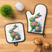 Flower Power Bunny Rabbit Ovenwant & Pannenlap Set (Top down)