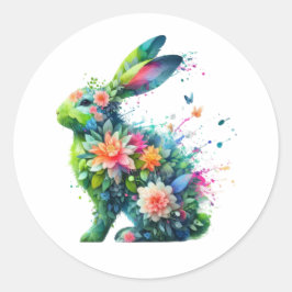 Flower Power Bunny Rabbit Ronde Sticker