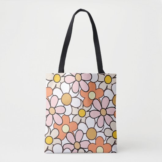 Flower Power Canvas tas | Retro 70s Groovy Bloemen (Voorkant)